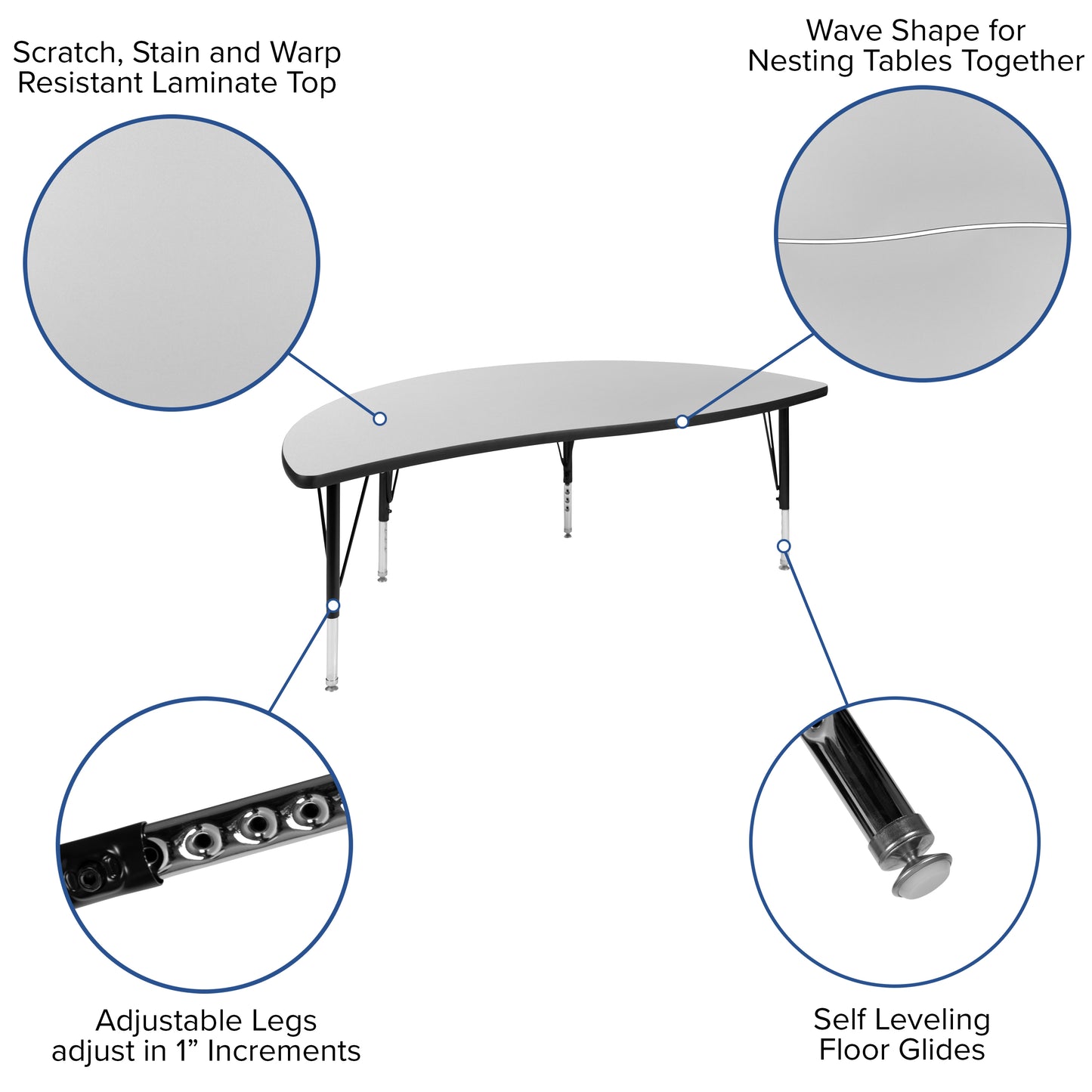 Emmy 86" Oval Wave Flexible Laminate Activity Table Set with 14" Student Stack Chairs, Grey/Black Grey XU-GRP-14CH-A3060CON-60-GY-T-P-GG