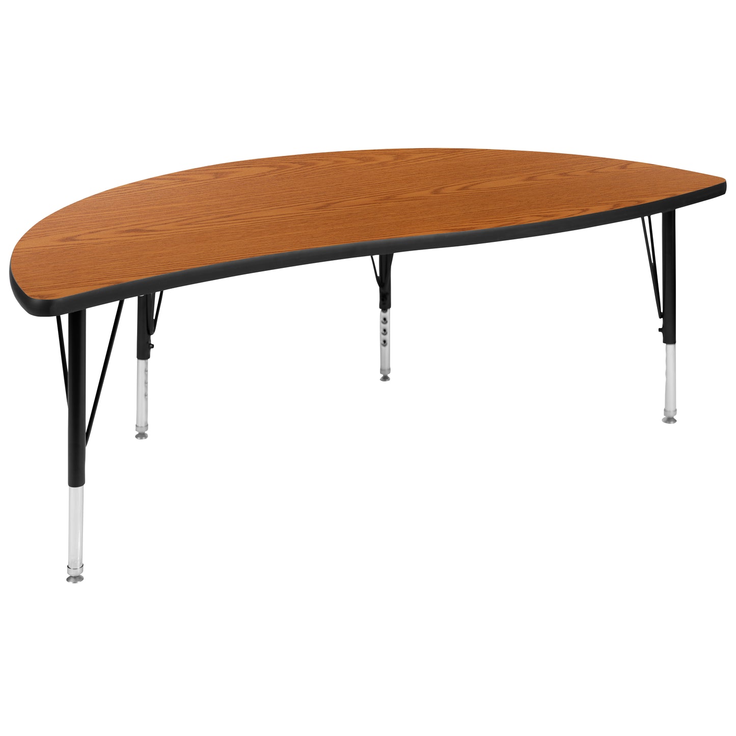 Emmy 86" Oval Wave Flexible Laminate Activity Table Set with 14" Student Stack Chairs, Oak/Black Oak
