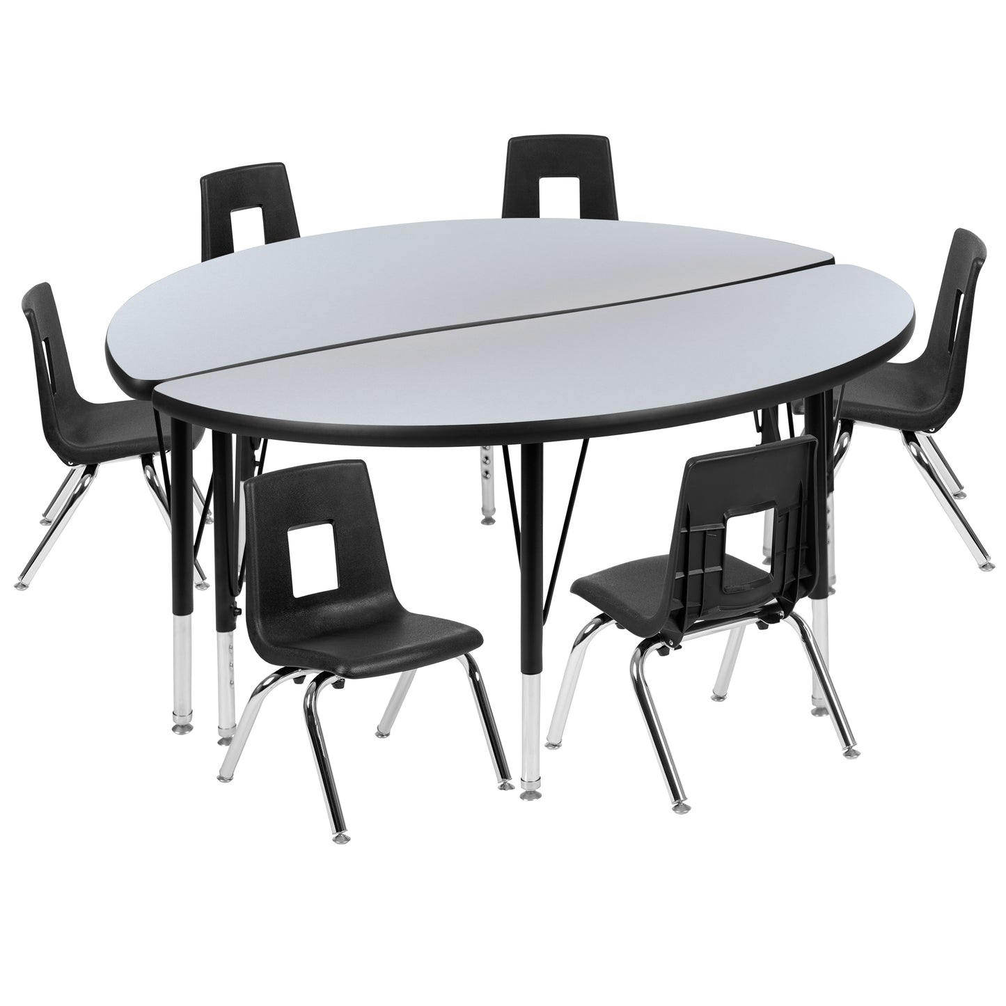 Emmy 47.5" Circle Wave Flexible Laminate Activity Table Set with 14" Student Stack Chairs, Grey/Black Grey