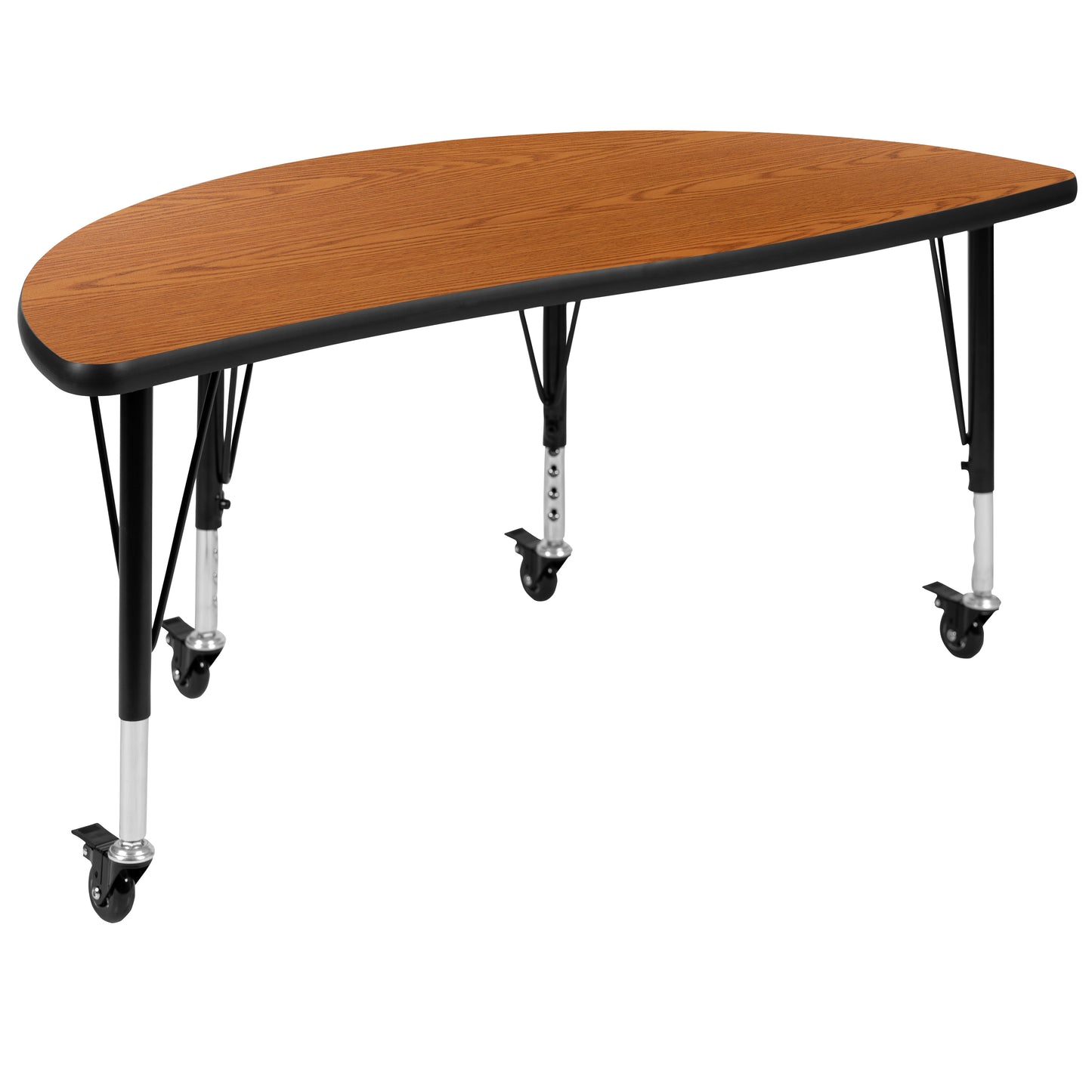 Emmy Mobile 47.5" Circle Wave Flexible Laminate Activity Table Set with 14" Student Stack Chairs, Oak/Black Oak