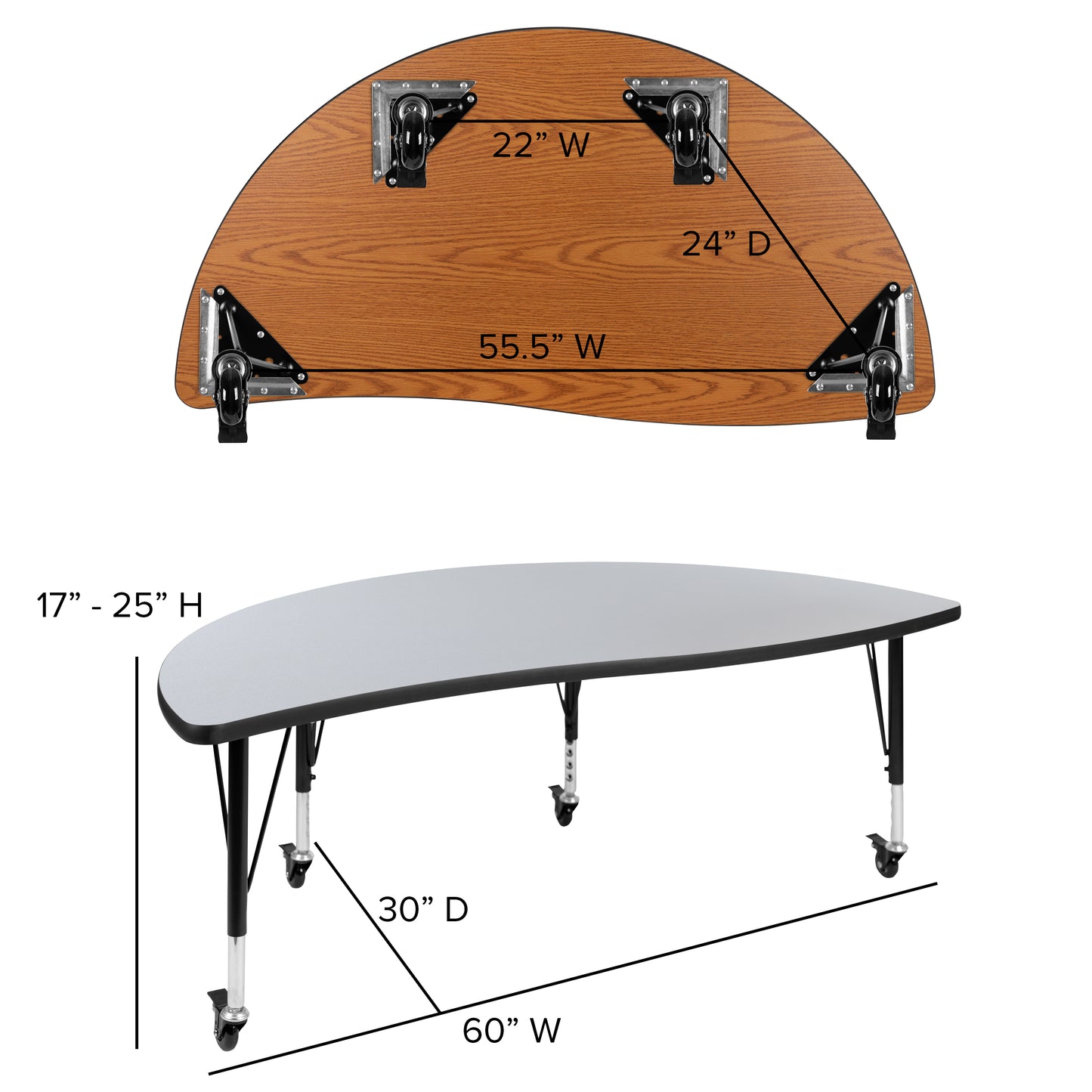 Emmy Mobile 60" Circle Wave Flexible Laminate Activity Table Set with 14" Student Stack Chairs, Grey/Black Grey XU-GRP-14CH-A60-HCIRC-GY-T-P-CAS-GG