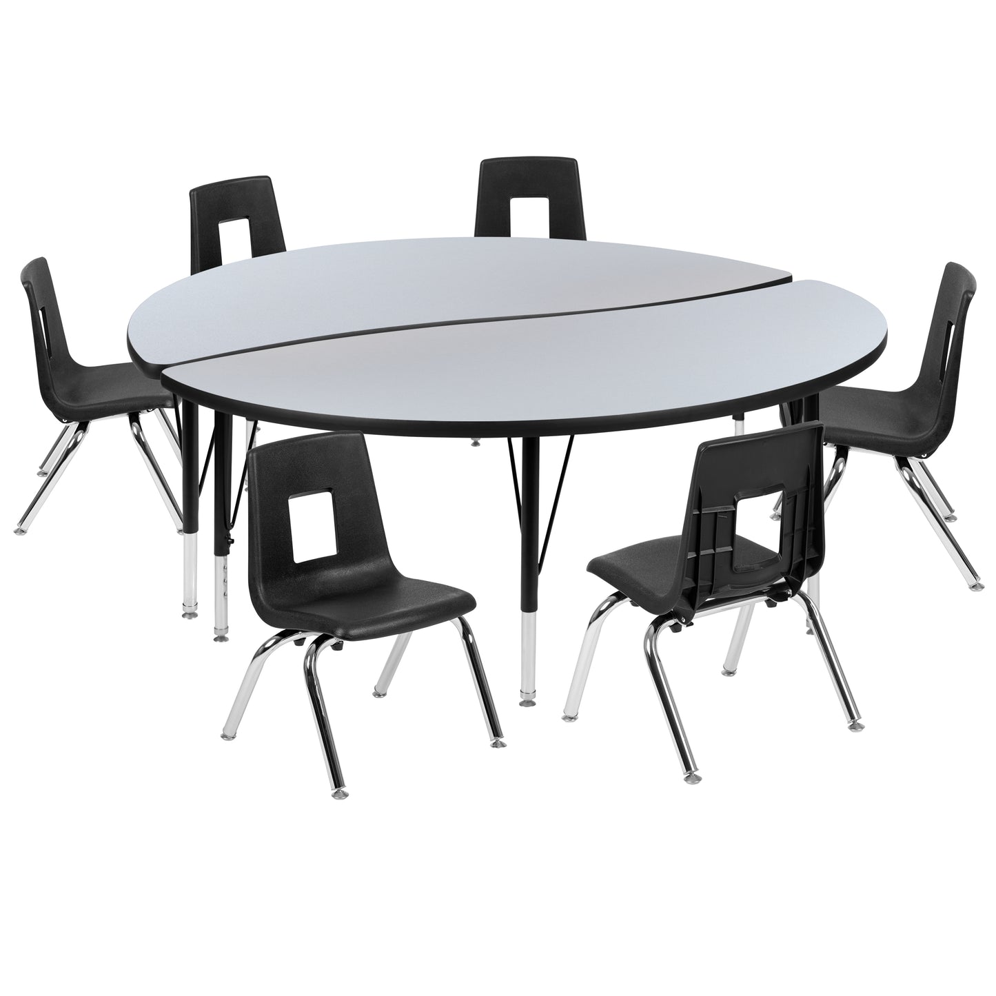 Emmy 60" Circle Wave Flexible Laminate Activity Table Set with 14" Student Stack Chairs, Grey/Black Grey