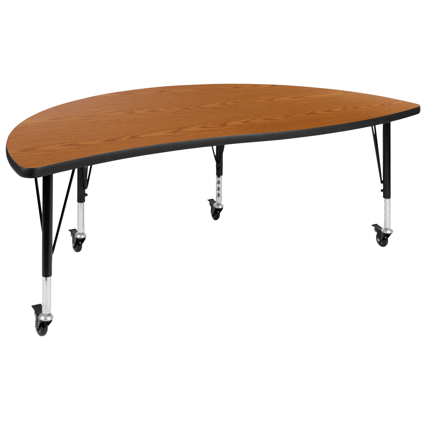 Emmy Mobile 60" Circle Wave Flexible Laminate Activity Table Set with 14" Student Stack Chairs, Oak/Black Oak