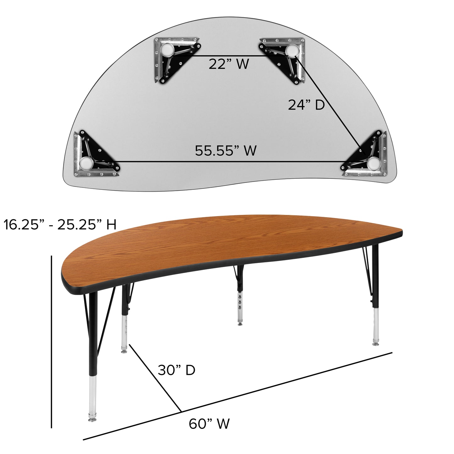 Emmy 60" Circle Wave Flexible Laminate Activity Table Set with 14" Student Stack Chairs, Oak/Black Oak XU-GRP-14CH-A60-HCIRC-OAK-T-P-GG
