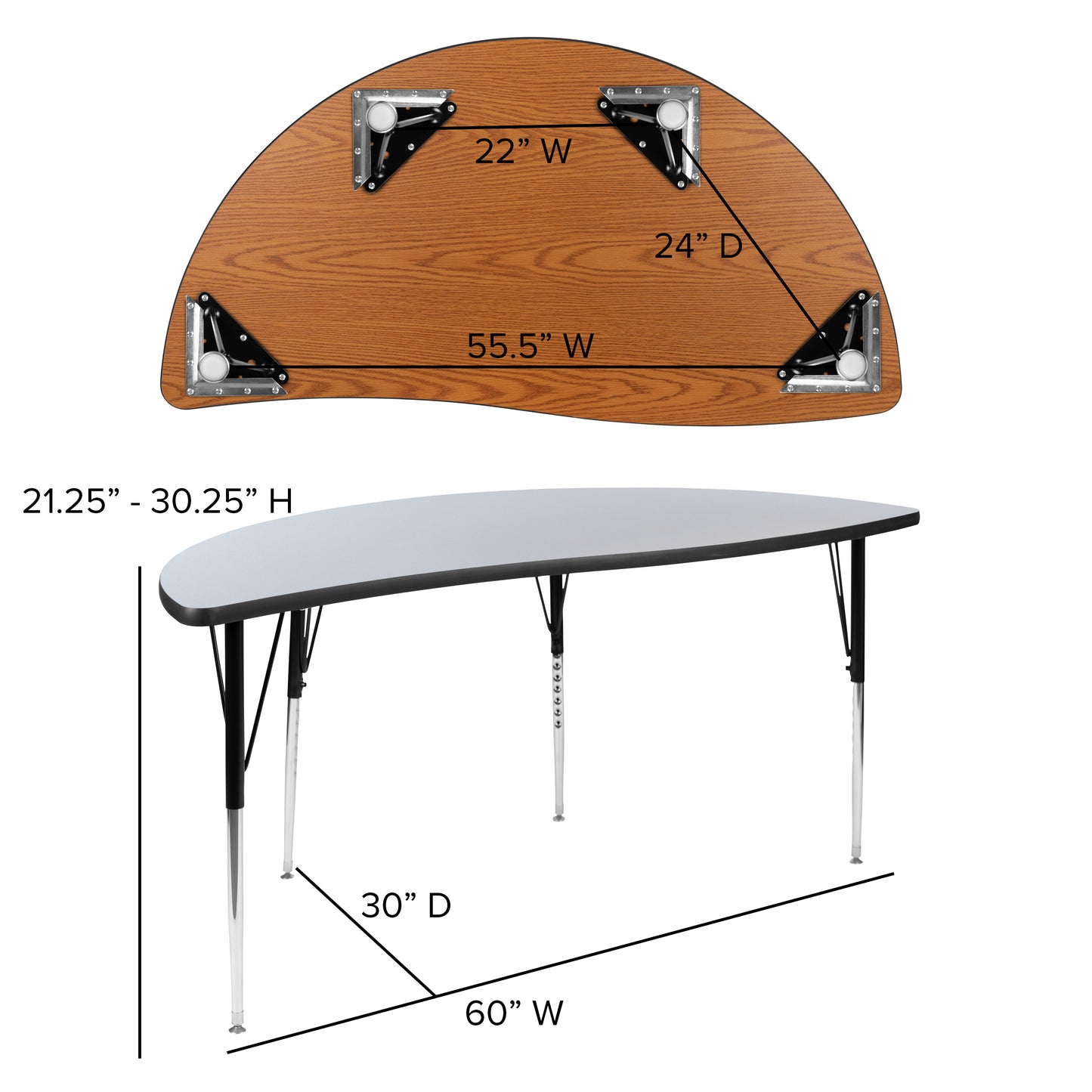 Emmy 60" Circle Wave Flexible Laminate Activity Table Set with 16" Student Stack Chairs, Grey/Black Grey XU-GRP-16CH-A60-HCIRC-GY-T-A-GG