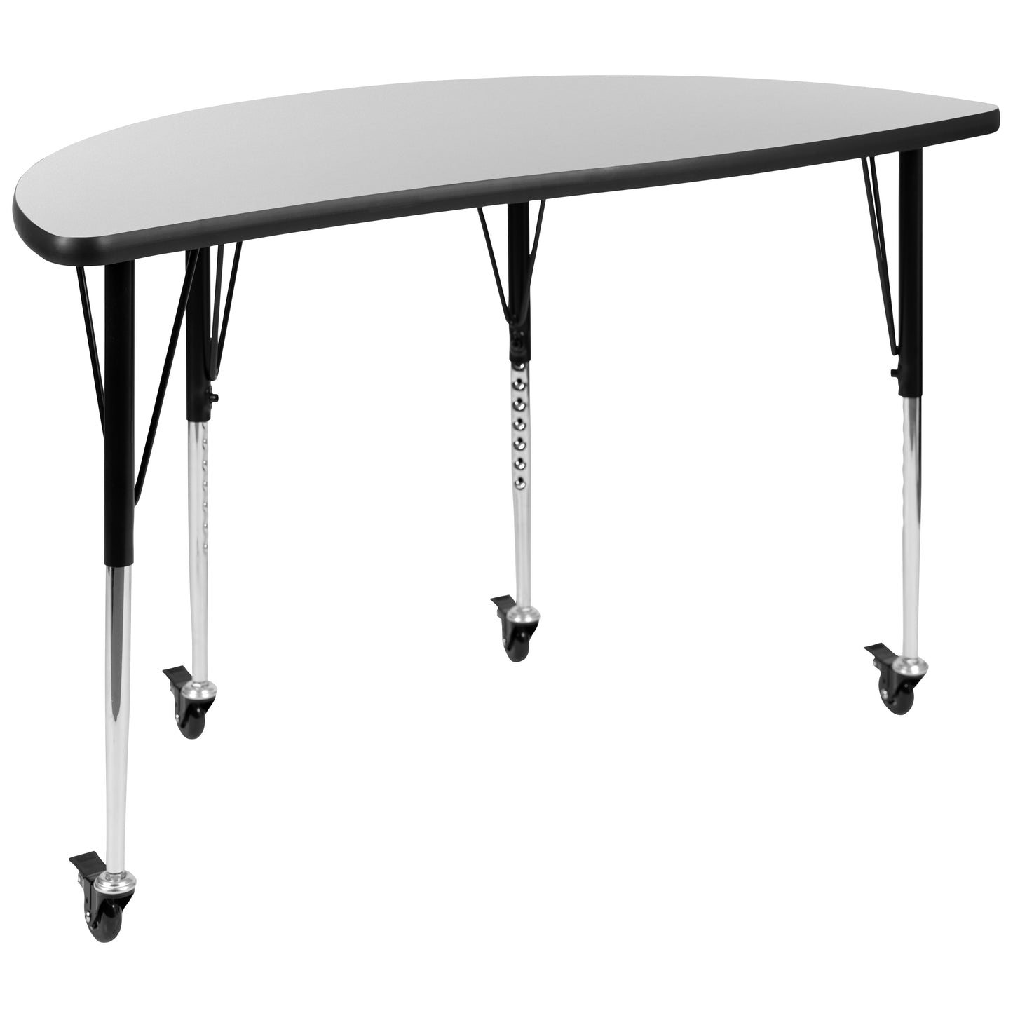 Emmy Mobile 76" Oval Wave Flexible Laminate Activity Table Set with 18" Student Stack Chairs, Grey/Black Grey