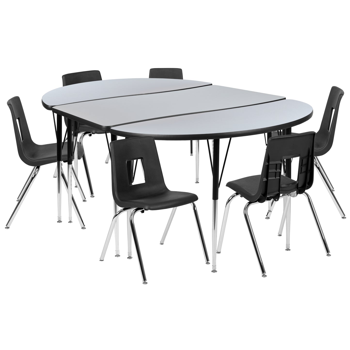 Emmy 76" Oval Wave Flexible Laminate Activity Table Set with 18" Student Stack Chairs, Grey/Black Grey