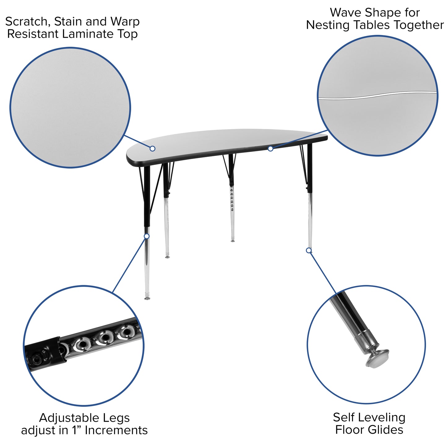 Emmy 76" Oval Wave Flexible Laminate Activity Table Set with 18" Student Stack Chairs, Grey/Black Grey
