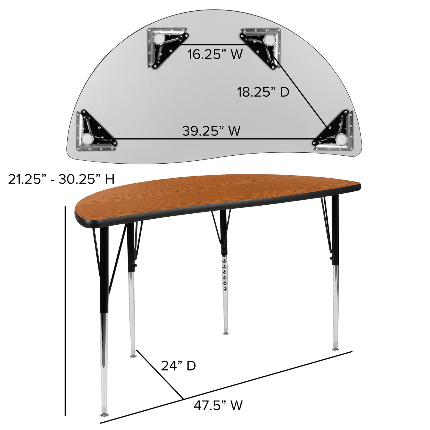 Emmy 76" Oval Wave Flexible Laminate Activity Table Set with 18" Student Stack Chairs, Oak/Black Oak