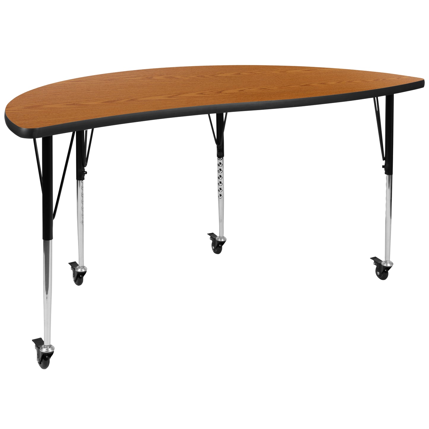 Emmy Mobile 86" Oval Wave Flexible Laminate Activity Table Set with 18" Student Stack Chairs, Oak/Black Oak