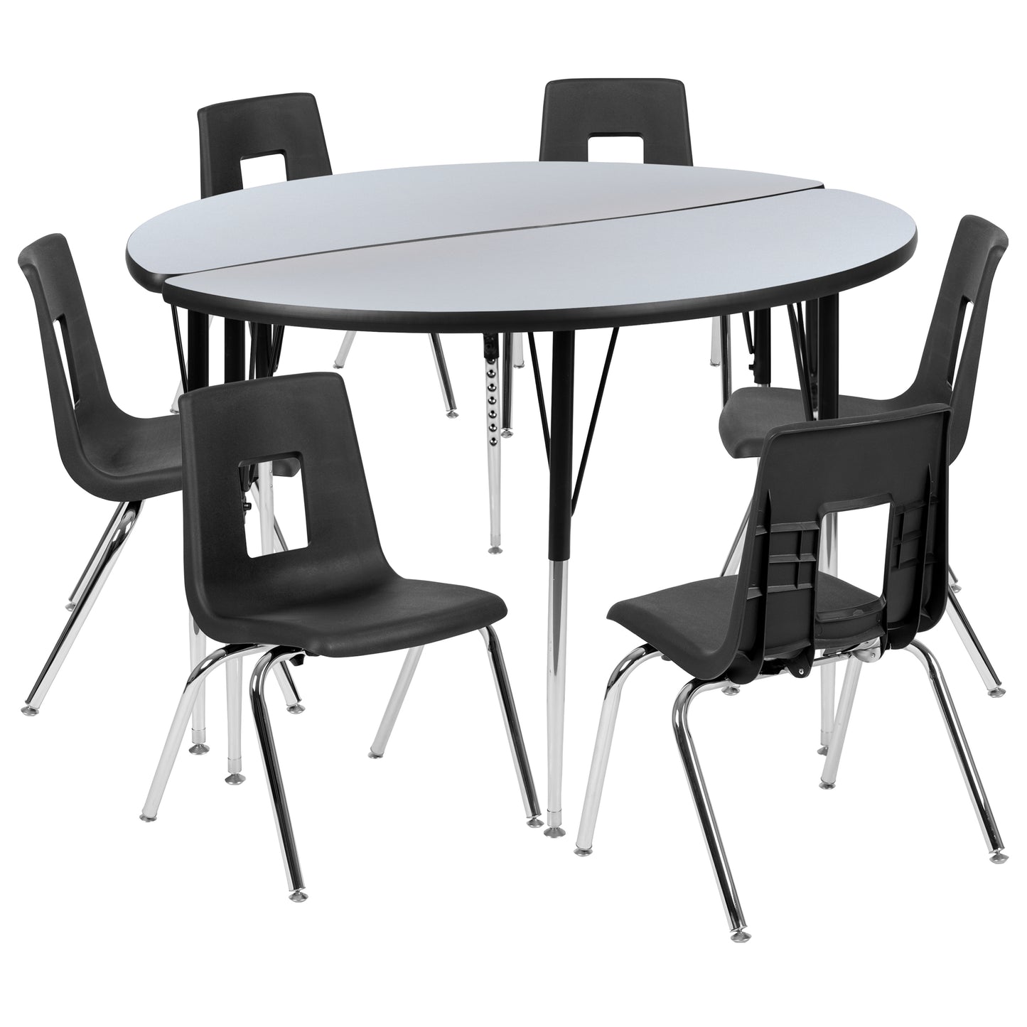 Emmy 47.5" Circle Wave Flexible Laminate Activity Table Set with 18" Student Stack Chairs, Grey/Black Grey