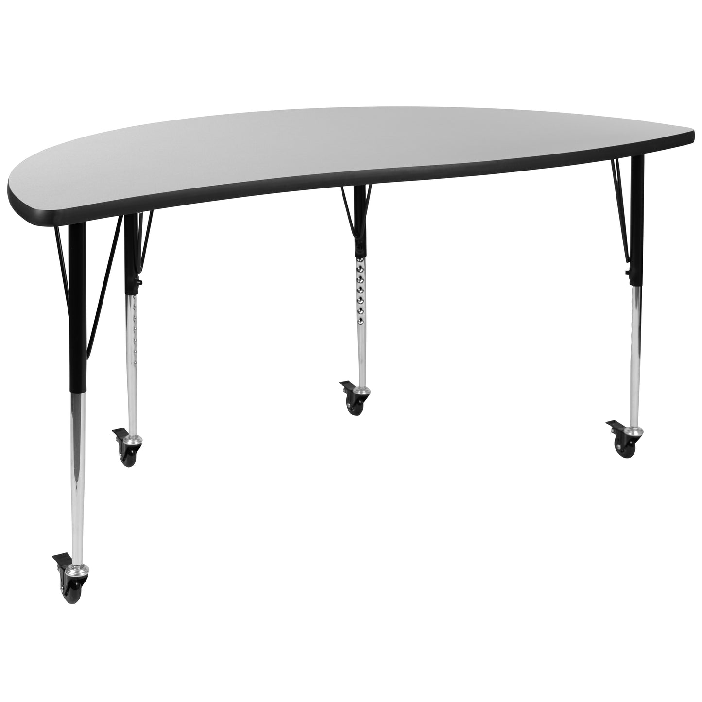 Emmy Mobile 60" Circle Wave Flexible Laminate Activity Table Set with 18" Student Stack Chairs, Grey/Black Grey XU-GRP-18CH-A60-HCIRC-GY-T-A-CAS-GG