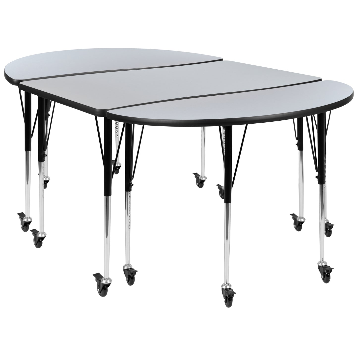 Emmy 3 Piece Mobile 76" Oval Wave Flexible Grey Thermal Laminate Activity Table Set-Standard Height Adjustable Legs Grey