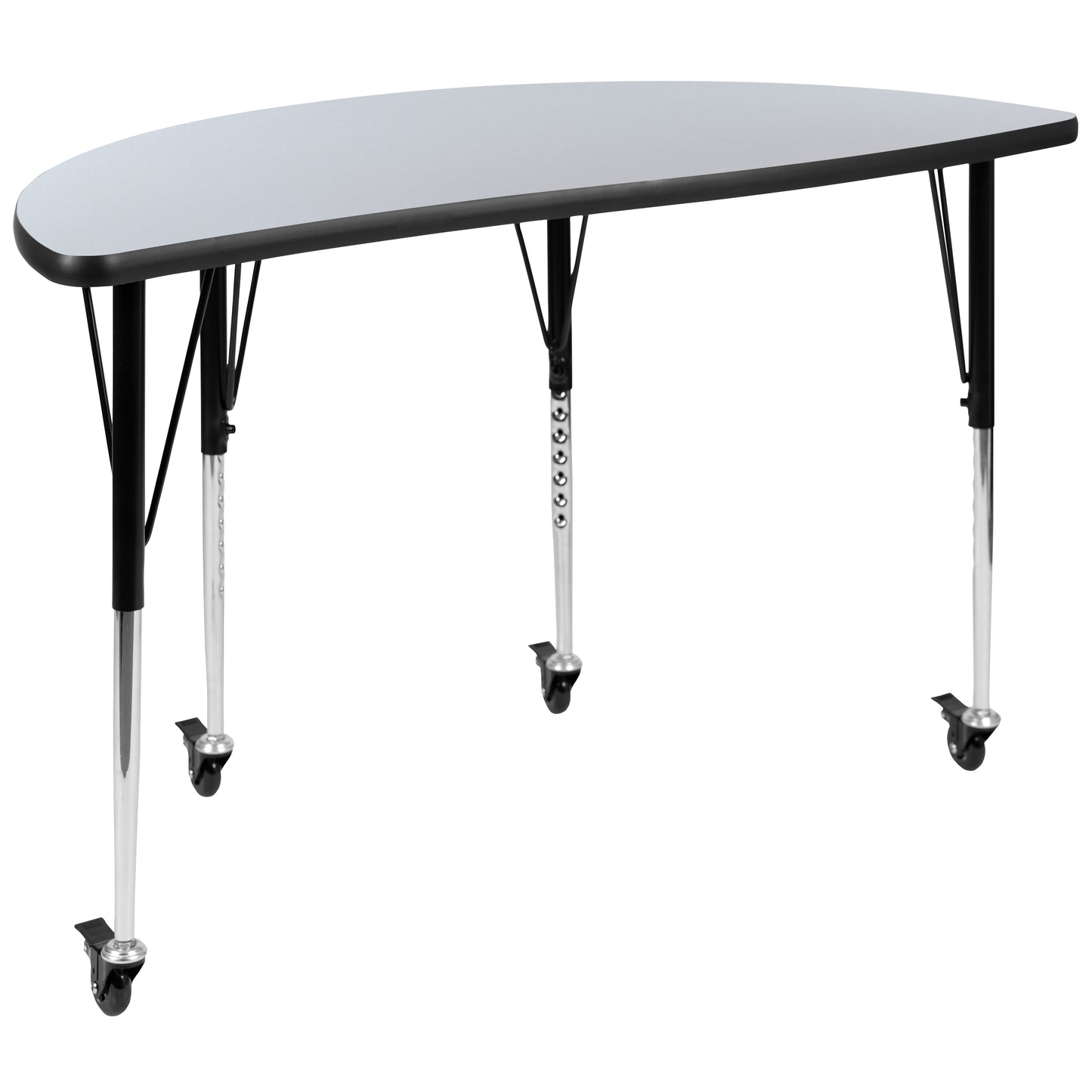 Emmy 3 Piece Mobile 76" Oval Wave Flexible Grey Thermal Laminate Activity Table Set-Standard Height Adjustable Legs Grey