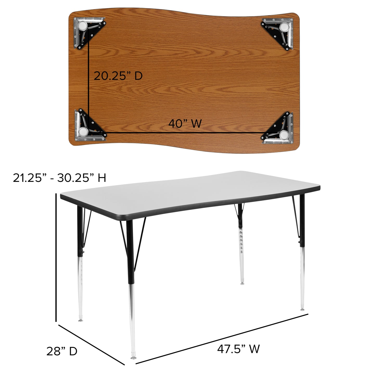 Emmy 2 Piece 76" Oval Wave Flexible Grey Thermal Laminate Activity Table Set - Standard Height Adjustable Legs Grey