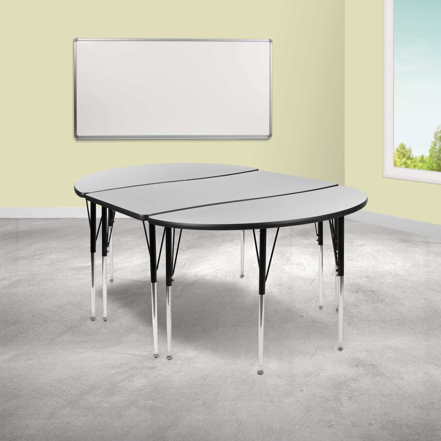 Emmy 2 Piece 76" Oval Wave Flexible Grey Thermal Laminate Activity Table Set - Standard Height Adjustable Legs Grey