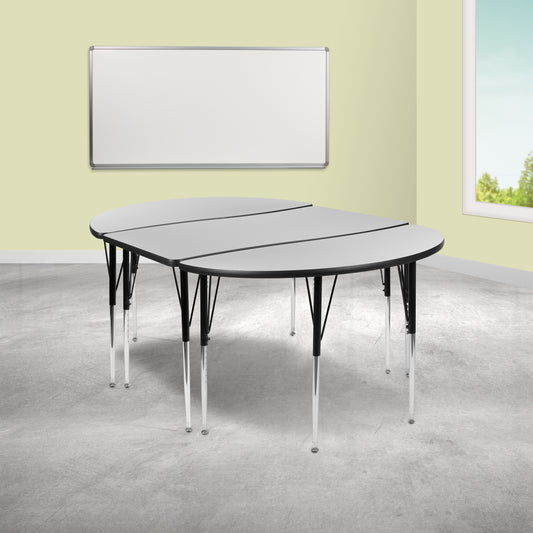 Emmy 2 Piece 76" Oval Wave Flexible Grey Thermal Laminate Activity Table Set - Standard Height Adjustable Legs Grey