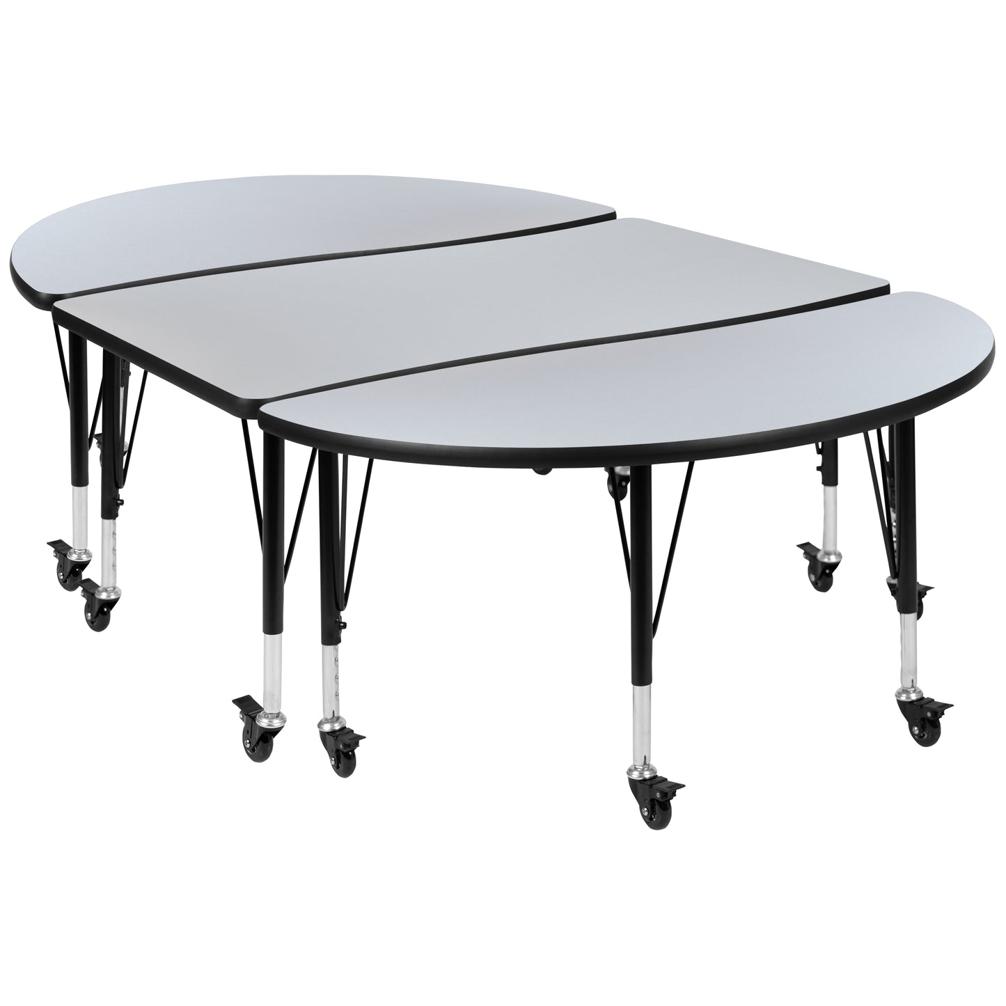 Emmy 3 Piece Mobile 76" Oval Wave Flexible Grey Thermal Laminate Activity Table Set - Height Adjustable Short Legs Grey
