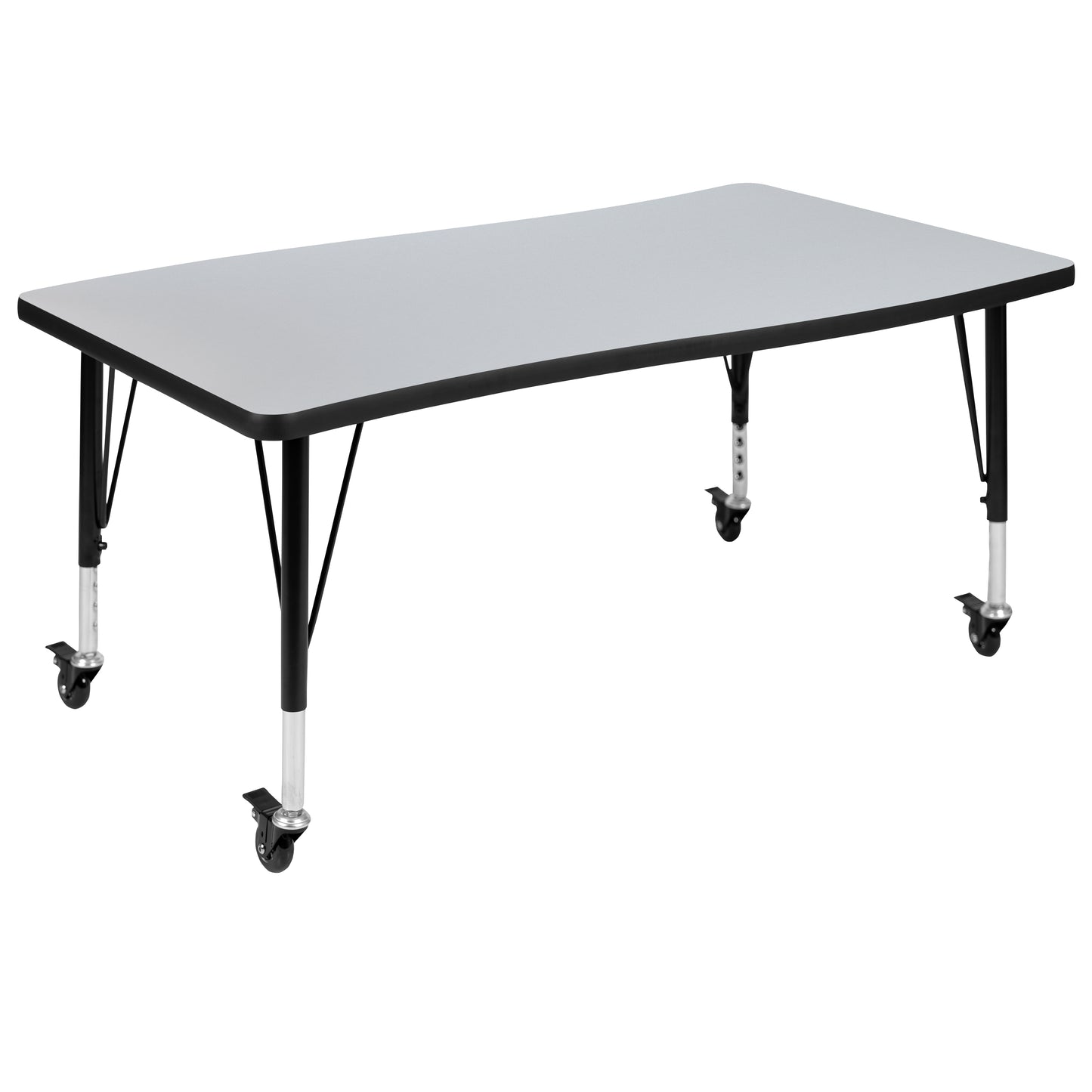 Emmy 3 Piece Mobile 76" Oval Wave Flexible Grey Thermal Laminate Activity Table Set - Height Adjustable Short Legs Grey