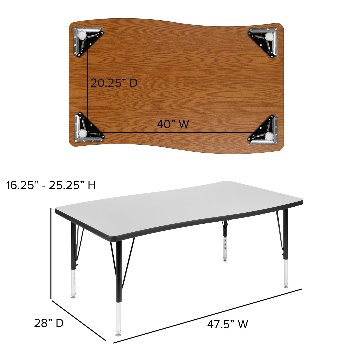 Emmy 2 Piece 76" Oval Wave Flexible Grey Thermal Laminate Activity Table Set - Height Adjustable Short Legs Grey