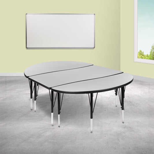 Emmy 2 Piece 76" Oval Wave Flexible Grey Thermal Laminate Activity Table Set - Height Adjustable Short Legs Grey