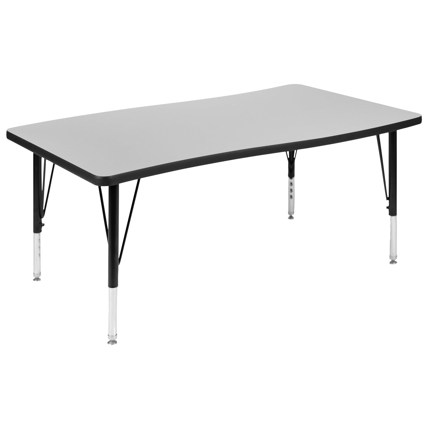 Emmy 2 Piece 76" Oval Wave Flexible Grey Thermal Laminate Activity Table Set - Height Adjustable Short Legs Grey