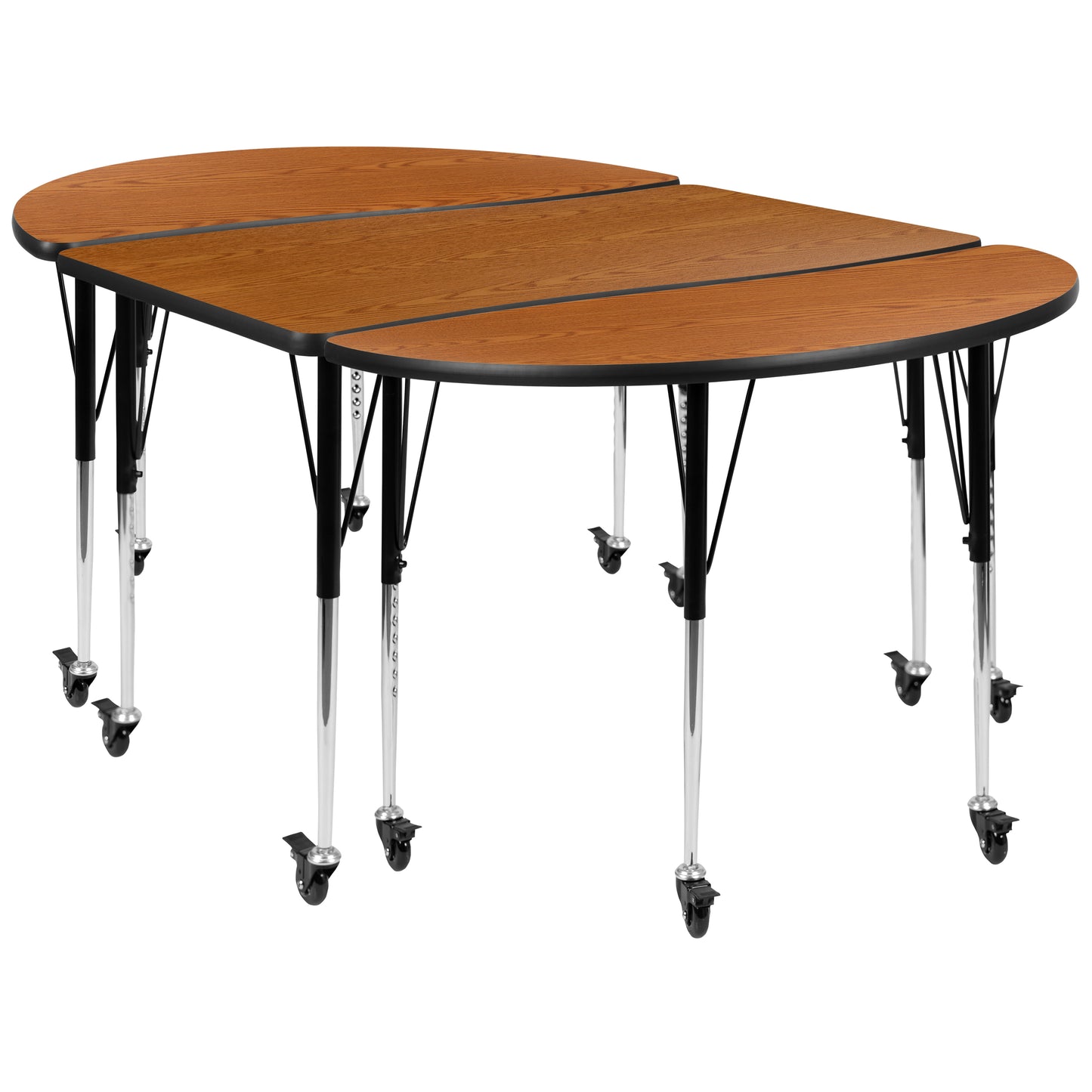 Emmy 3 Piece Mobile 76" Oval Wave Flexible Oak Thermal Laminate Activity Table Set-Standard Height Adjustable Legs Oak