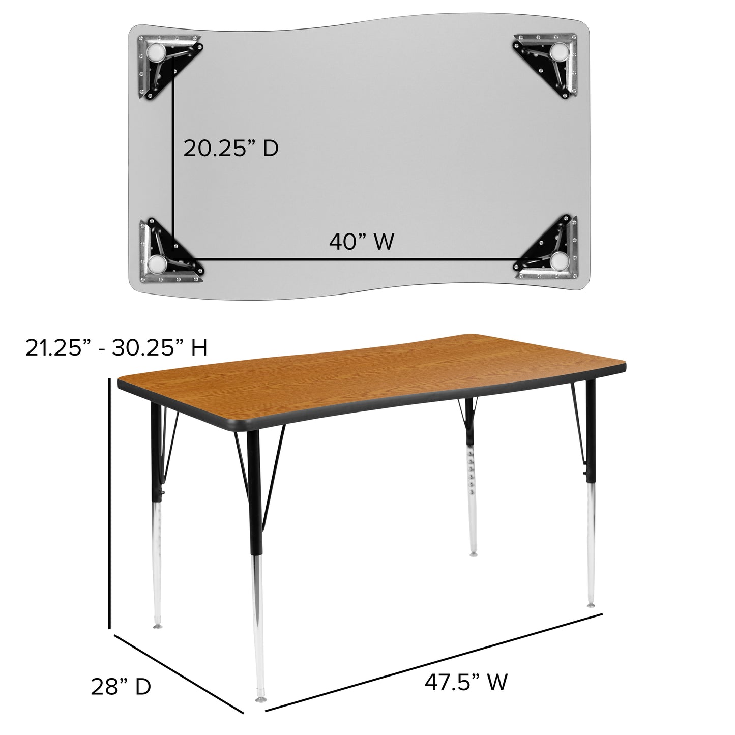 Emmy 2 Piece 76" Oval Wave Flexible Oak Thermal Laminate Activity Table Set - Standard Height Adjustable Legs Oak