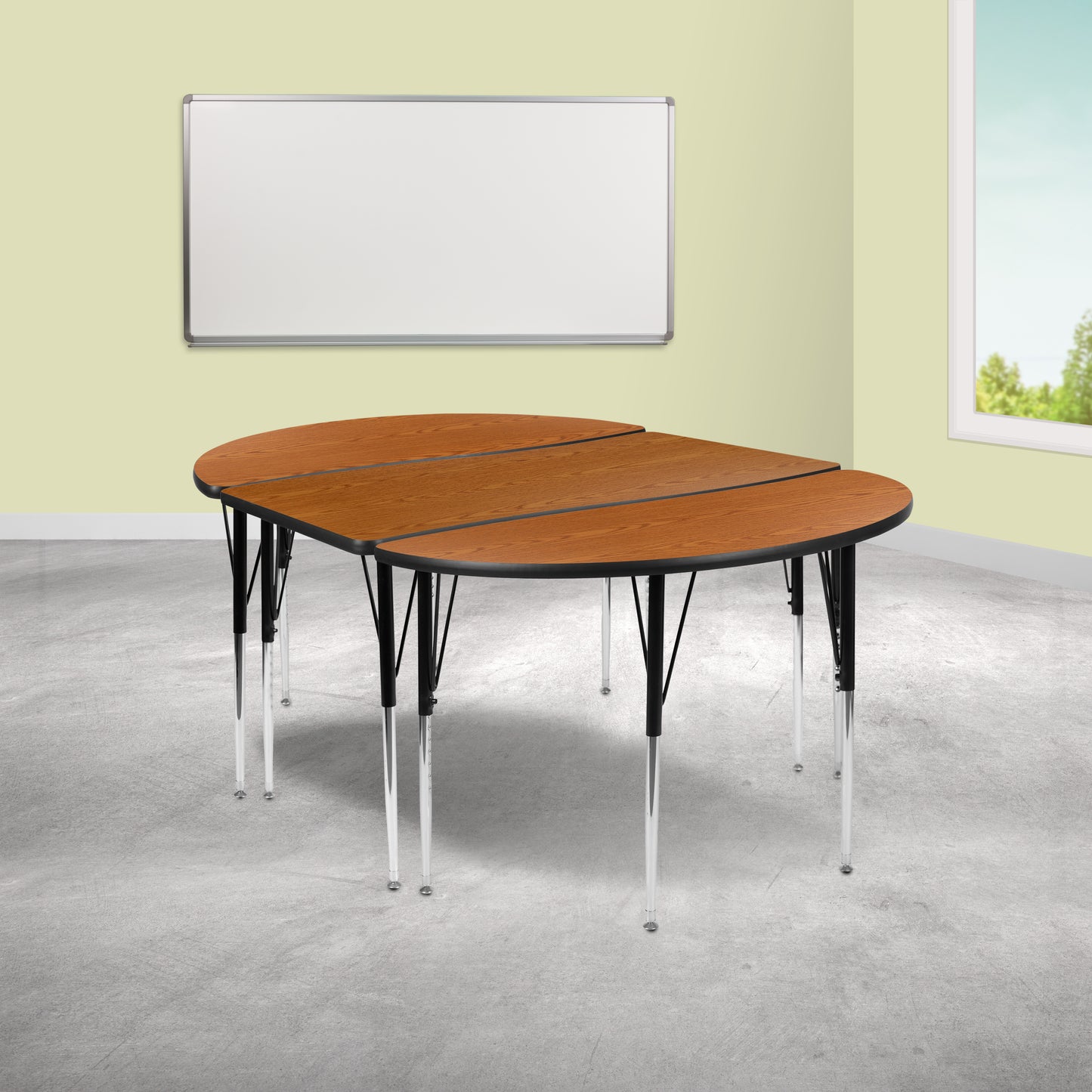Emmy 2 Piece 76" Oval Wave Flexible Oak Thermal Laminate Activity Table Set - Standard Height Adjustable Legs Oak