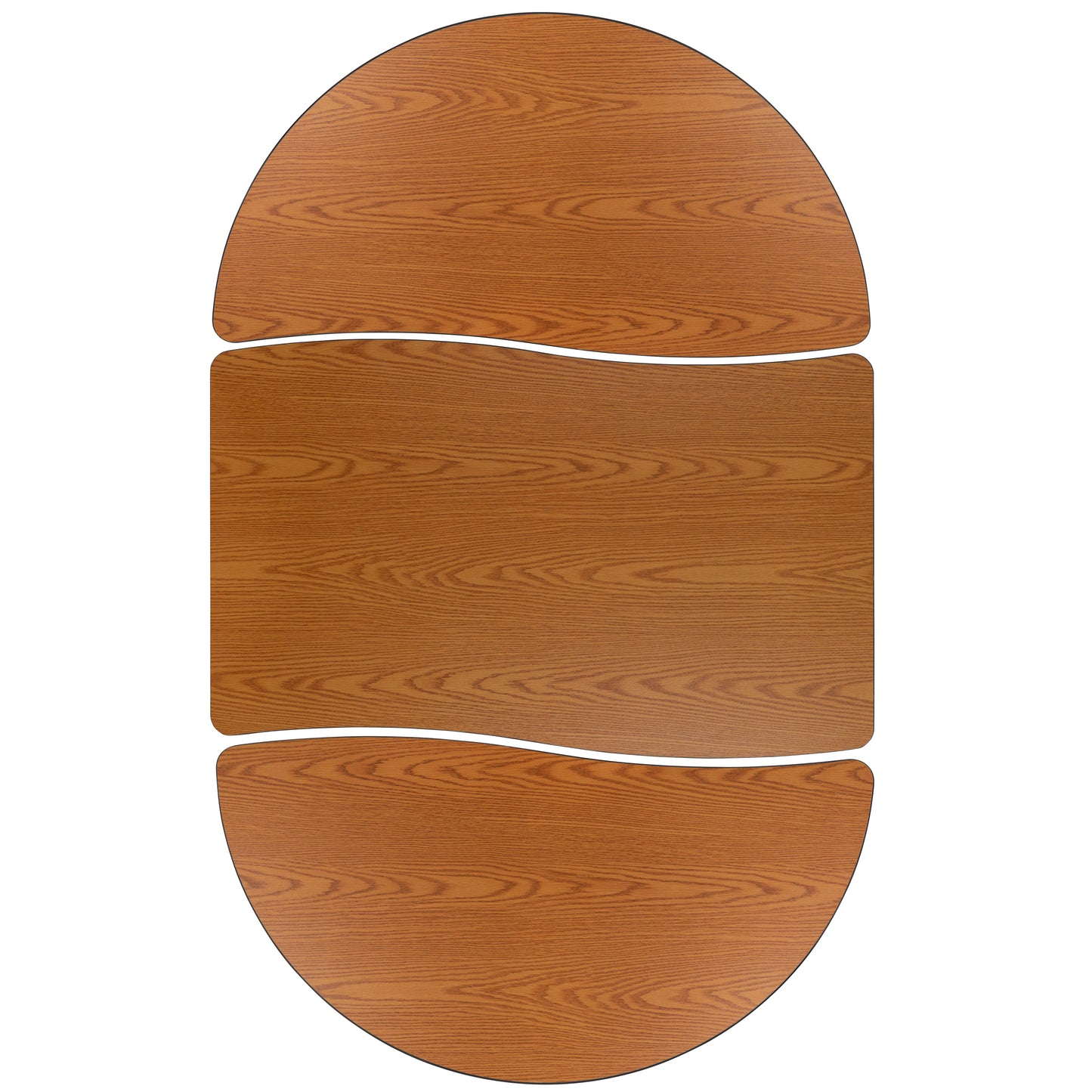 Emmy 3 Piece Mobile 76" Oval Wave Flexible Oak Thermal Laminate Activity Table Set - Height Adjustable Short Legs Oak