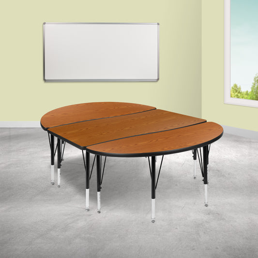 Emmy 2 Piece 76" Oval Wave Flexible Oak Thermal Laminate Activity Table Set - Height Adjustable Short Legs Oak