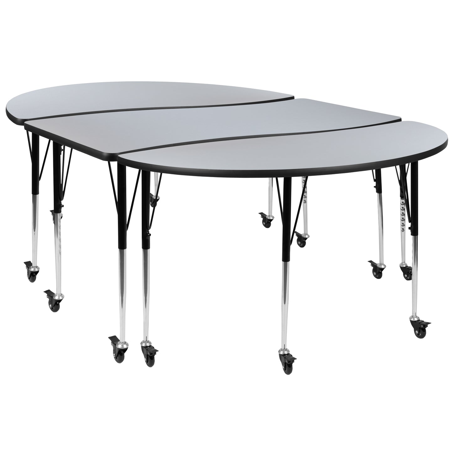 Emmy 3 Piece Mobile 86" Oval Wave Flexible Grey Thermal Laminate Activity Table Set-Standard Height Adjustable Legs Grey