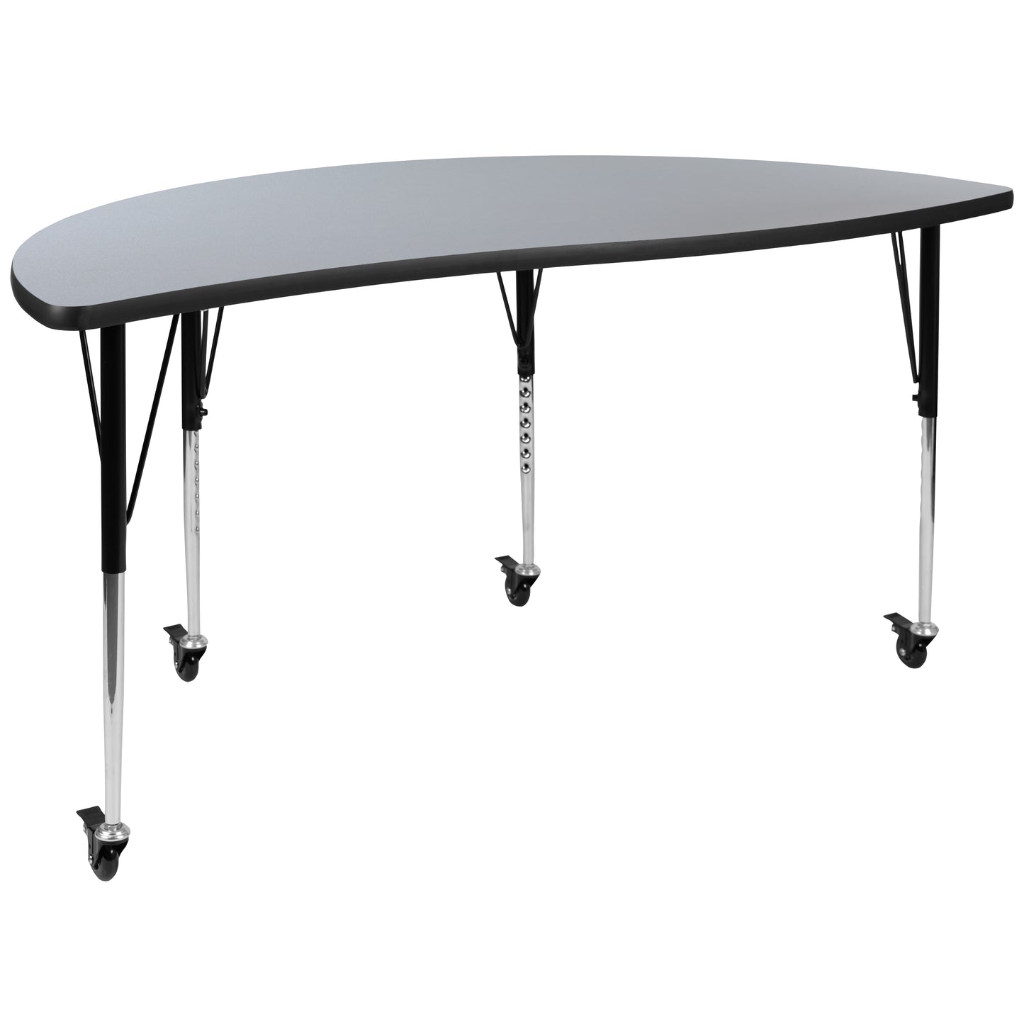 Emmy 3 Piece Mobile 86" Oval Wave Flexible Grey Thermal Laminate Activity Table Set-Standard Height Adjustable Legs Grey