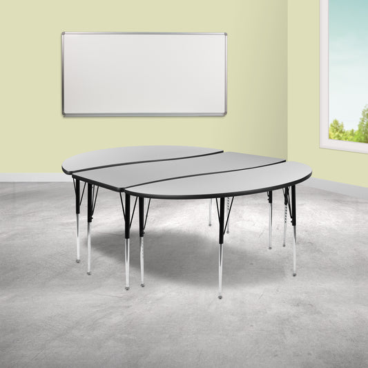 Emmy 2 Piece 86" Oval Wave Flexible Grey Thermal Laminate Activity Table Set - Standard Height Adjustable Legs Grey