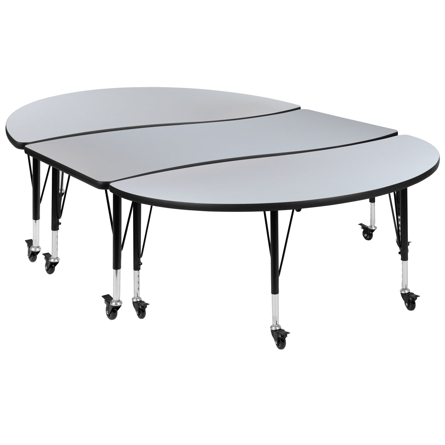 Emmy 3 Piece Mobile 86" Oval Wave Flexible Grey Thermal Laminate Activity Table Set - Height Adjustable Short Legs Grey