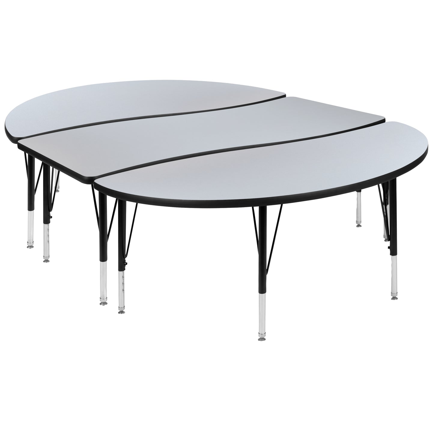 Emmy 2 Piece 86" Oval Wave Flexible Grey Thermal Laminate Activity Table Set - Height Adjustable Short Legs Grey