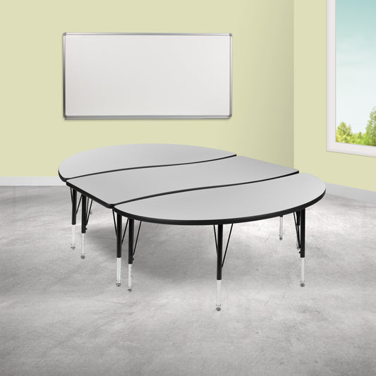 Emmy 2 Piece 86" Oval Wave Flexible Grey Thermal Laminate Activity Table Set - Height Adjustable Short Legs Grey