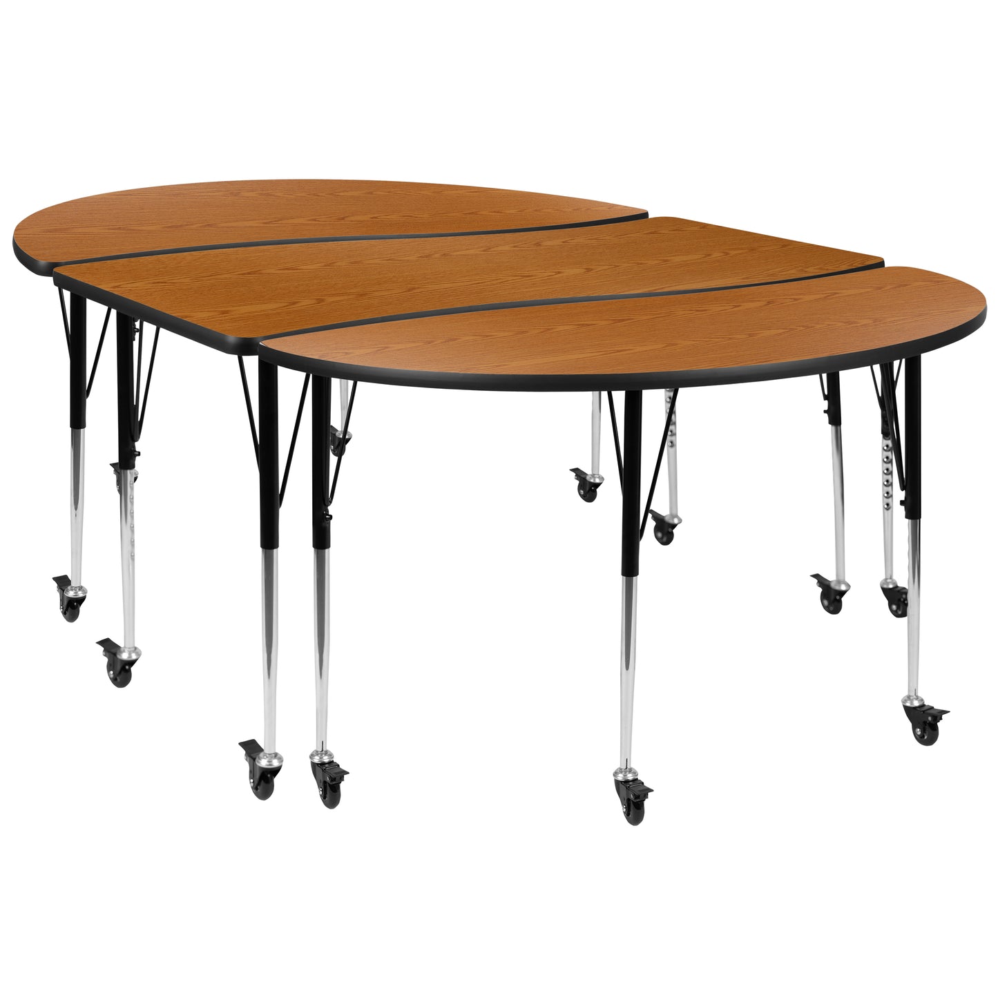 Emmy 3 Piece Mobile 86" Oval Wave Flexible Oak Thermal Laminate Activity Table Set-Standard Height Adjustable Legs Oak