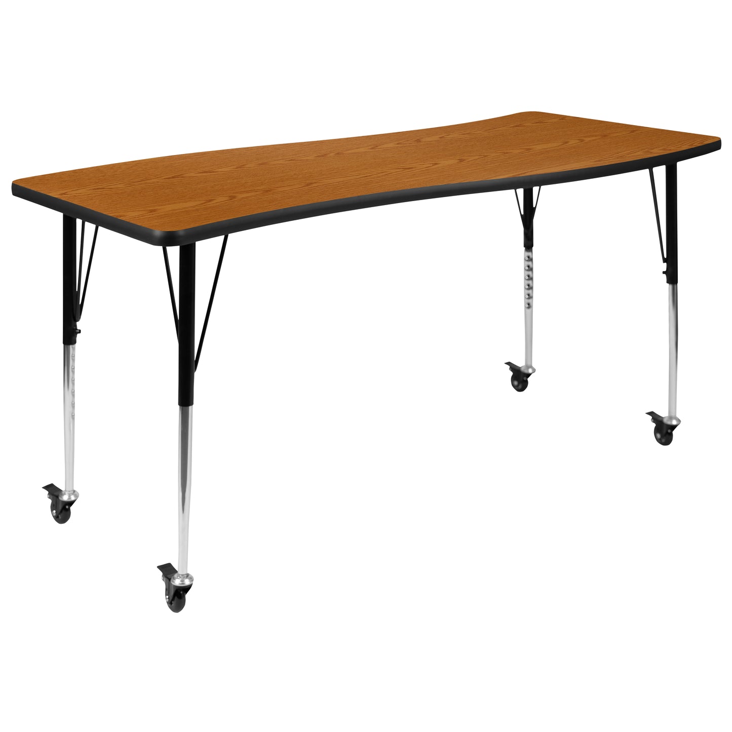 Emmy 3 Piece Mobile 86" Oval Wave Flexible Oak Thermal Laminate Activity Table Set-Standard Height Adjustable Legs Oak