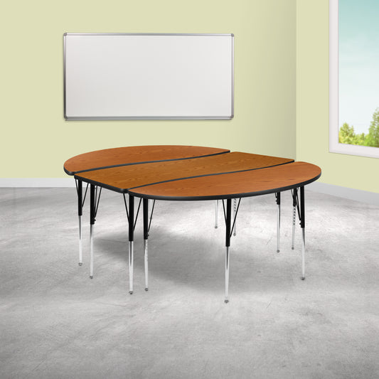 Emmy 2 Piece 86" Oval Wave Flexible Oak Thermal Laminate Activity Table Set - Standard Height Adjustable Legs Oak