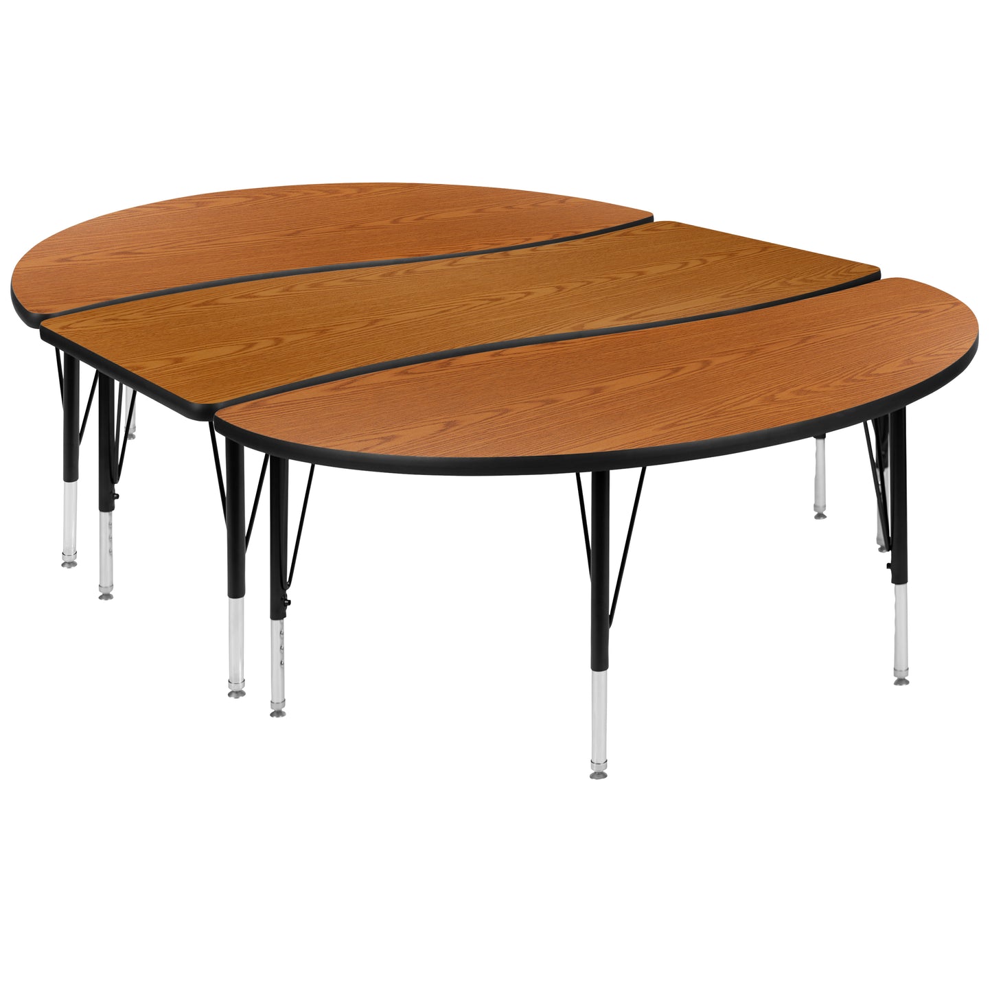 Emmy 2 Piece 86" Oval Wave Flexible Oak Thermal Laminate Activity Table Set - Height Adjustable Short Legs Oak