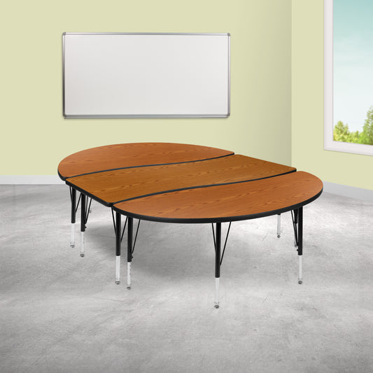 Emmy 2 Piece 86" Oval Wave Flexible Oak Thermal Laminate Activity Table Set - Height Adjustable Short Legs Oak