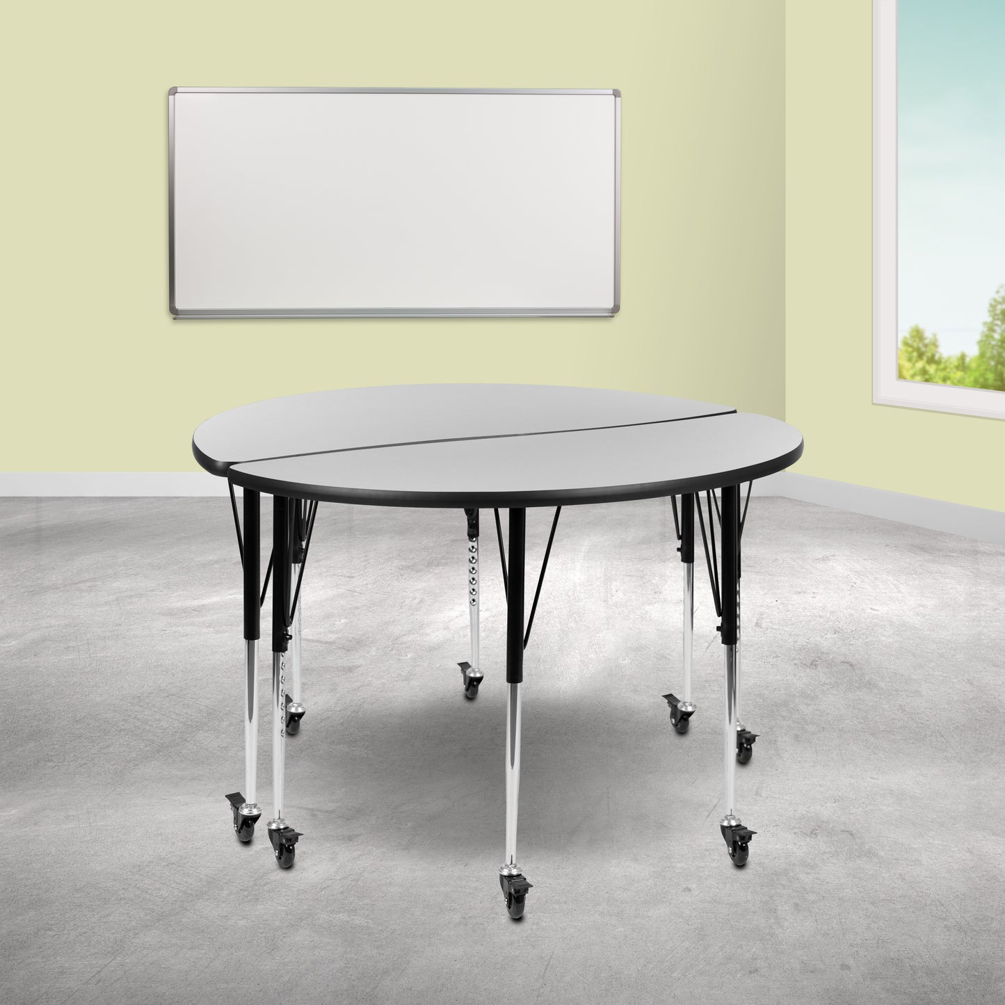 Emmy 2 Piece Mobile 47.5" Circle Wave Flexible Grey Thermal Laminate Adjustable Activity Table Set Grey