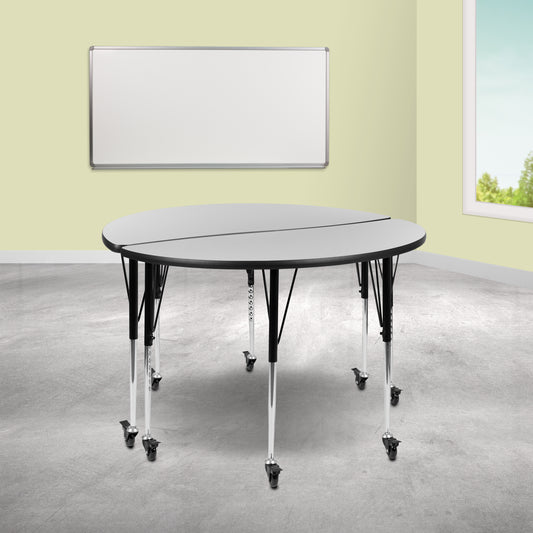 Emmy 2 Piece Mobile 47.5" Circle Wave Flexible Grey Thermal Laminate Adjustable Activity Table Set Grey