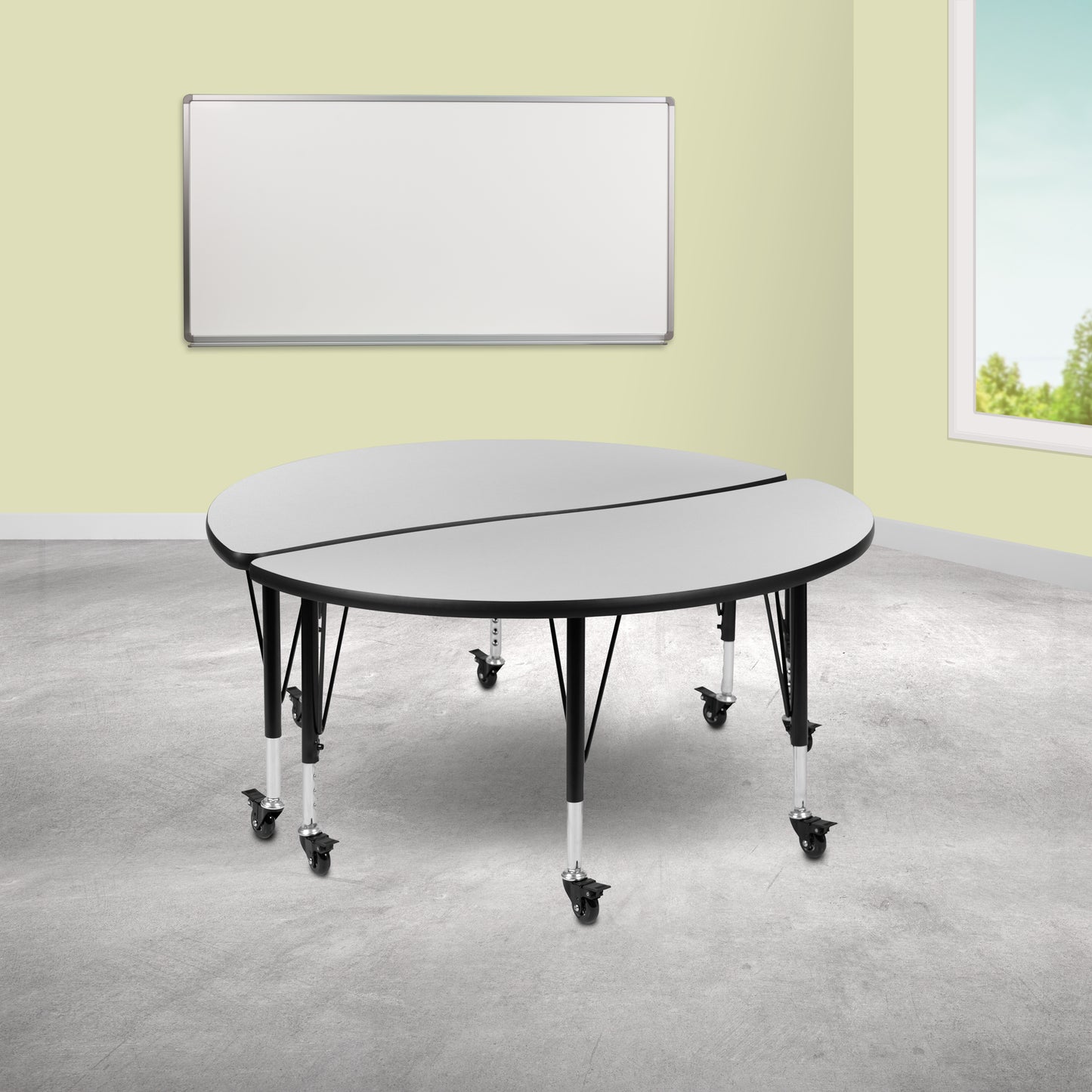 Emmy 2 Piece Mobile 47.5" Circle Wave Flexible Grey Thermal Laminate Kids Adjustable Activity Table Set Grey