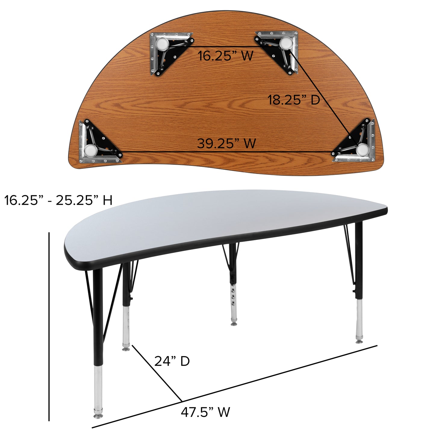 Emmy 2 Piece 47.5" Circle Wave Flexible Grey Thermal Laminate Activity Table Set - Height Adjustable Short Legs Grey