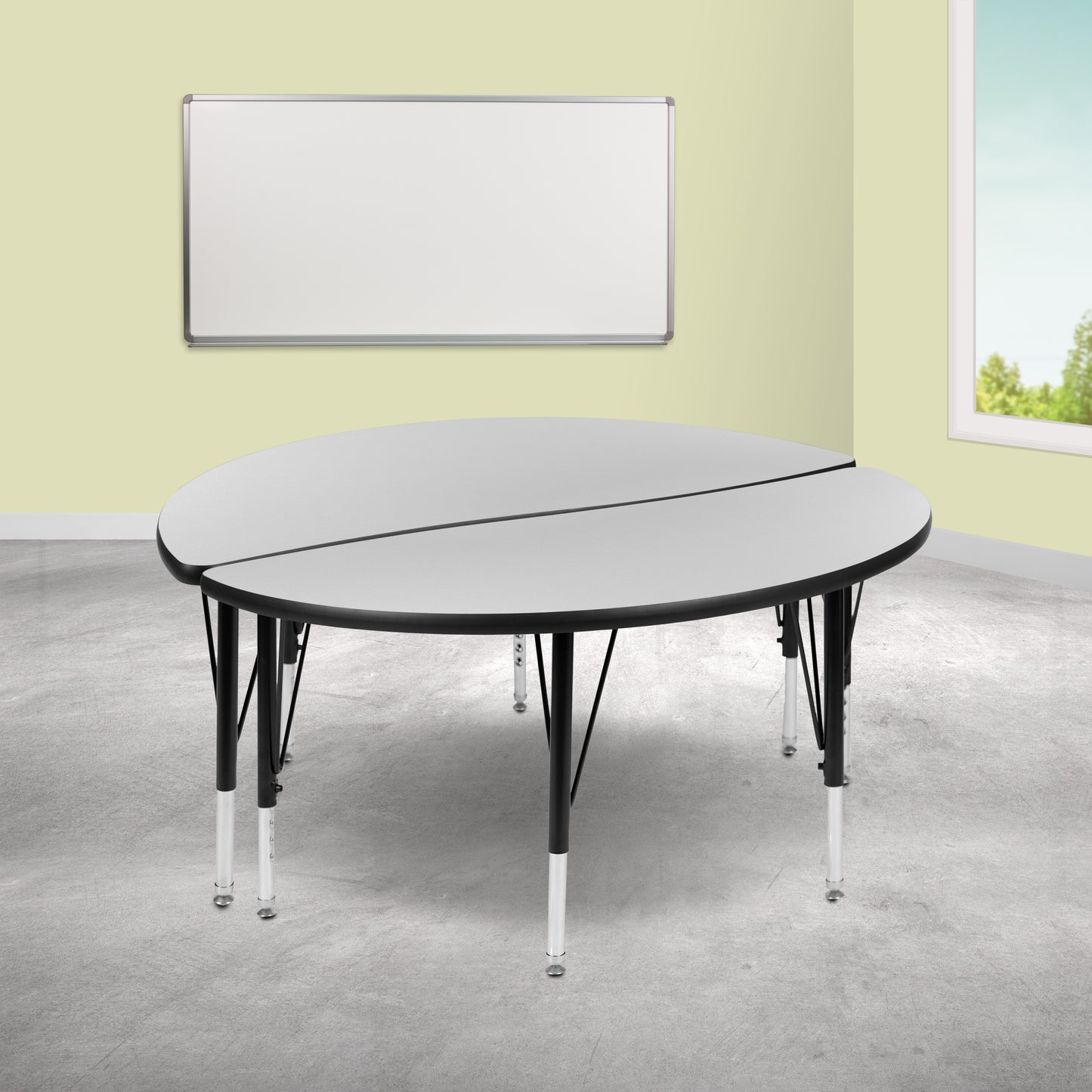 Emmy 2 Piece 47.5" Circle Wave Flexible Grey Thermal Laminate Activity Table Set - Height Adjustable Short Legs Grey