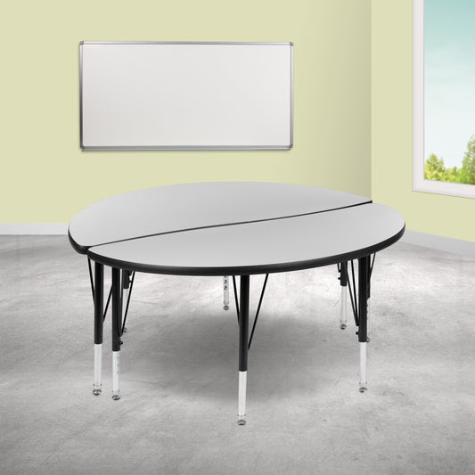 Emmy 2 Piece 47.5" Circle Wave Flexible Grey Thermal Laminate Activity Table Set - Height Adjustable Short Legs Grey