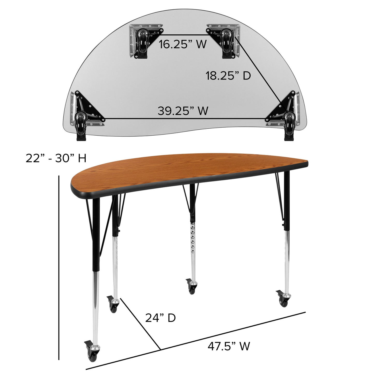Emmy 2 Piece Mobile 47.5" Circle Wave Flexible Oak Thermal Laminate Adjustable Activity Table Set Oak XU-GRP-A48-HCIRC-OAK-T-A-CAS-GG