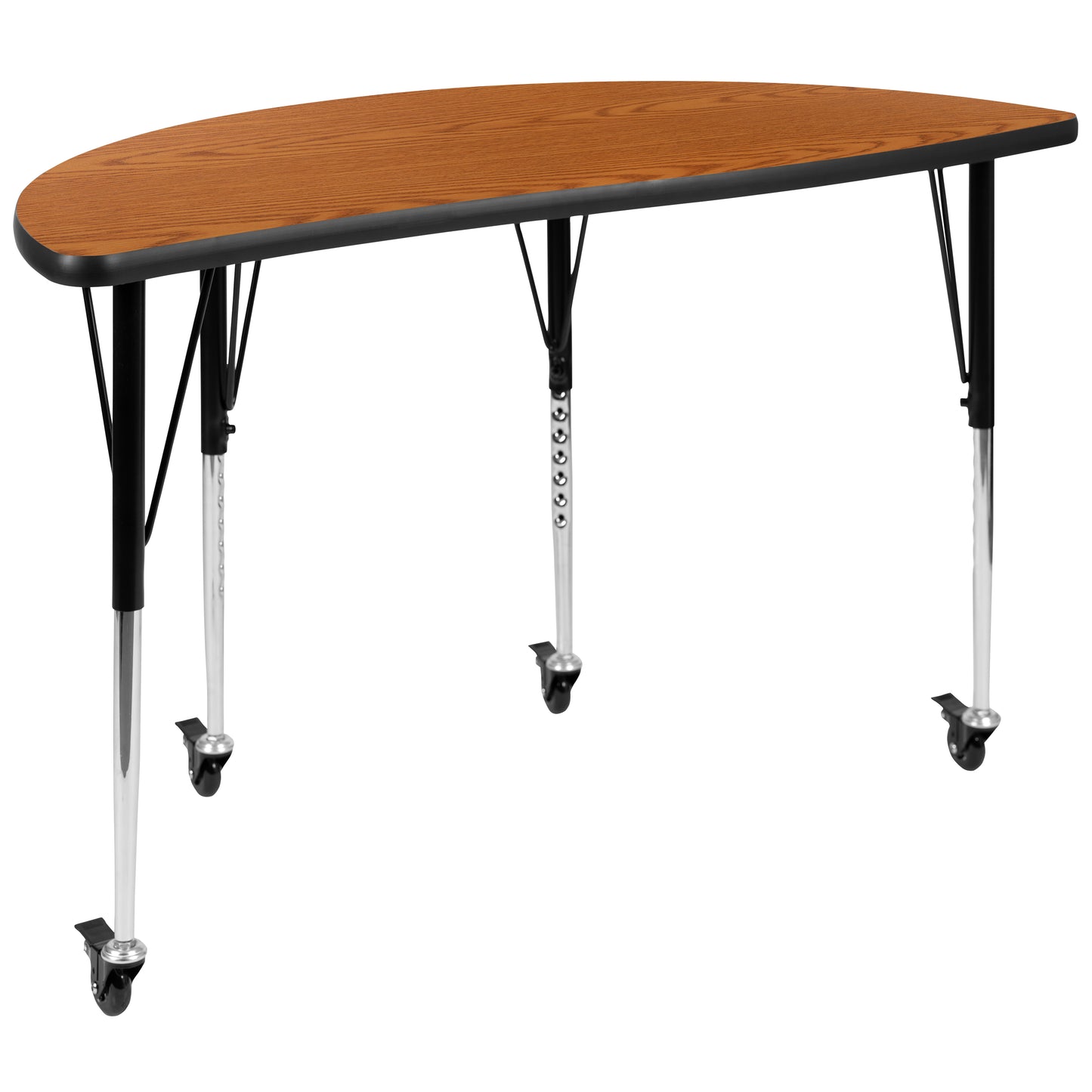 Emmy 2 Piece Mobile 47.5" Circle Wave Flexible Oak Thermal Laminate Adjustable Activity Table Set Oak XU-GRP-A48-HCIRC-OAK-T-A-CAS-GG